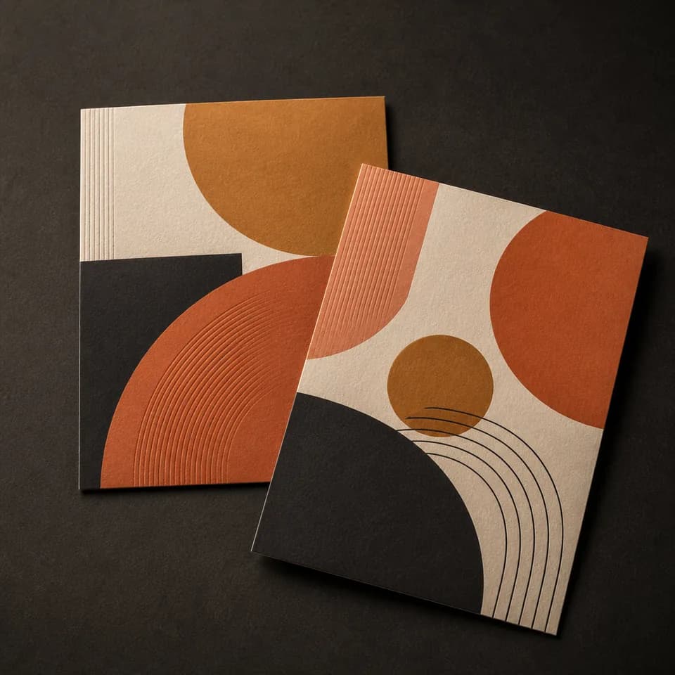 Original postcard demonstration concepts with abstract print designs