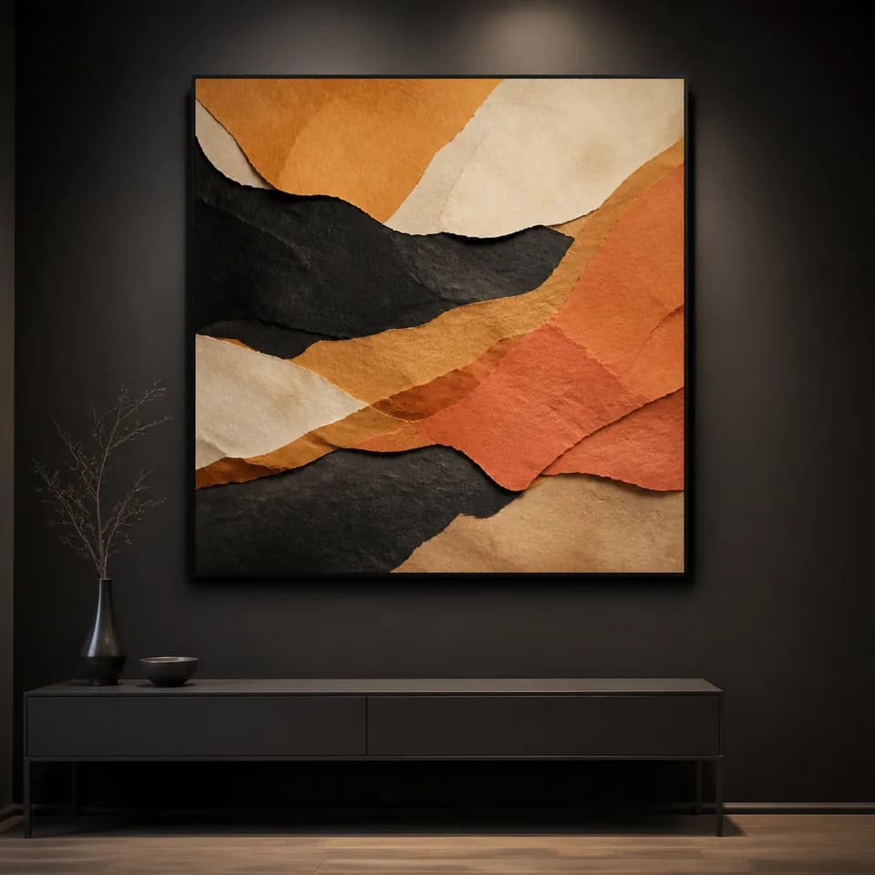 Original abstract canvas demonstration concept in a dark interior